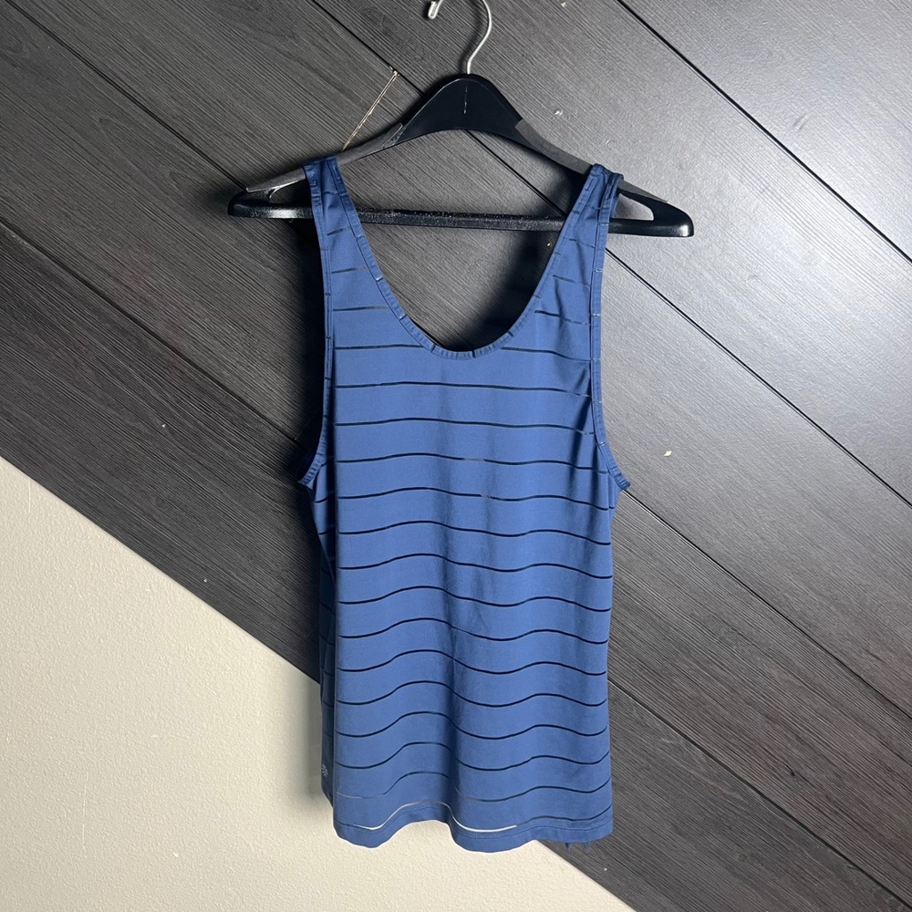 Athleta Womens Blue Striped Athletic Tank Top Medium Stretch Athleisure